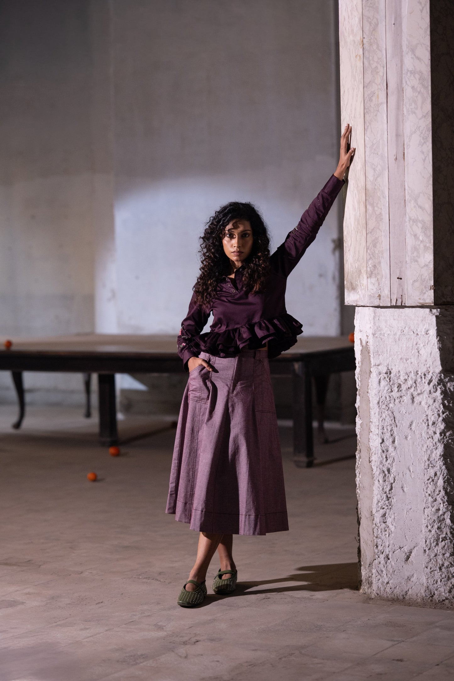 Plum Oxford Skirt