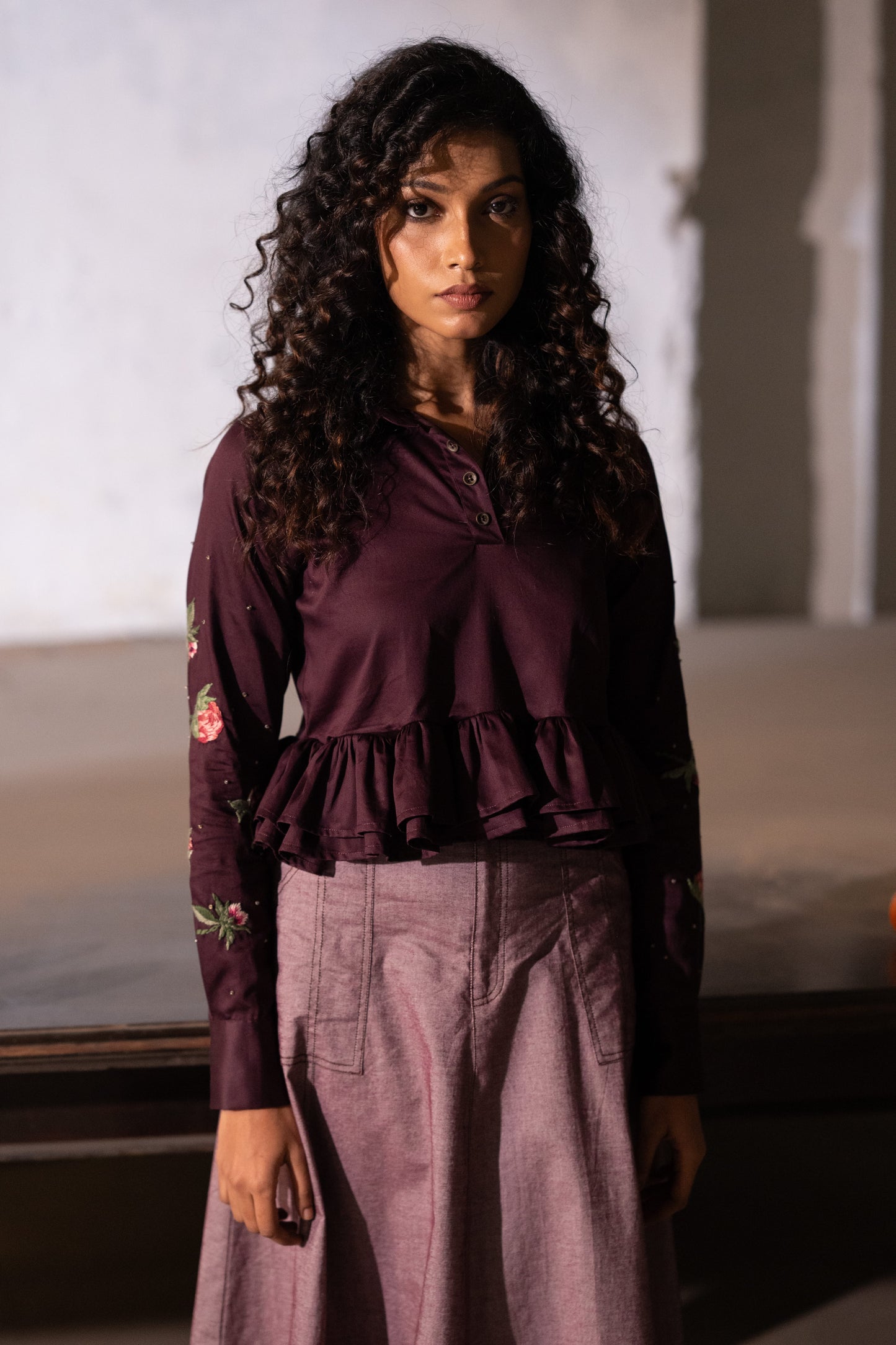 Plum Oxford Skirt