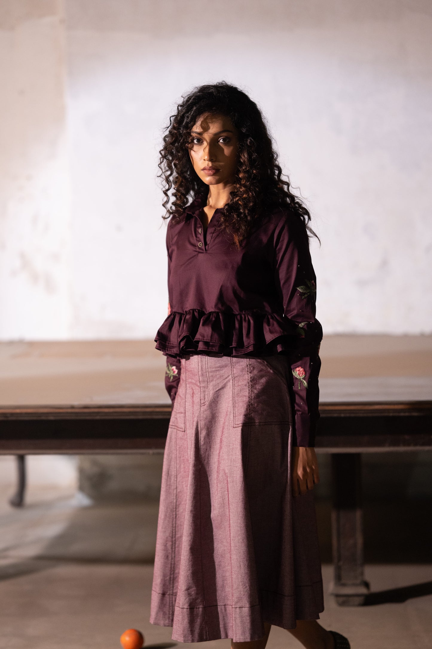 Plum Oxford Skirt