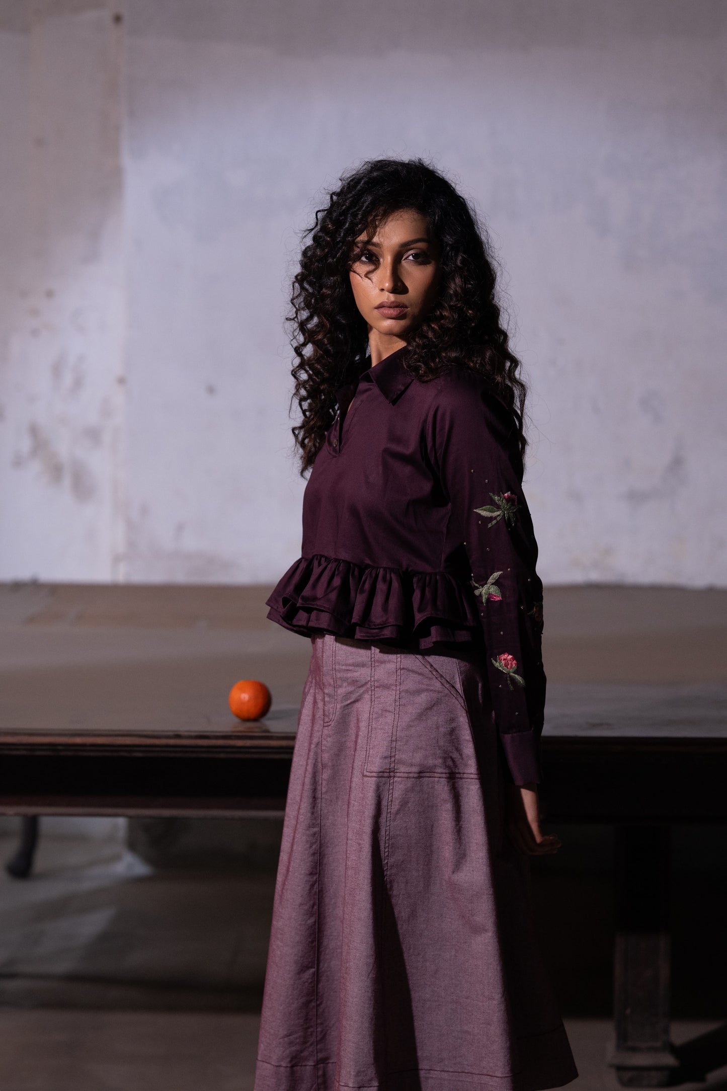 Plum Oxford Skirt