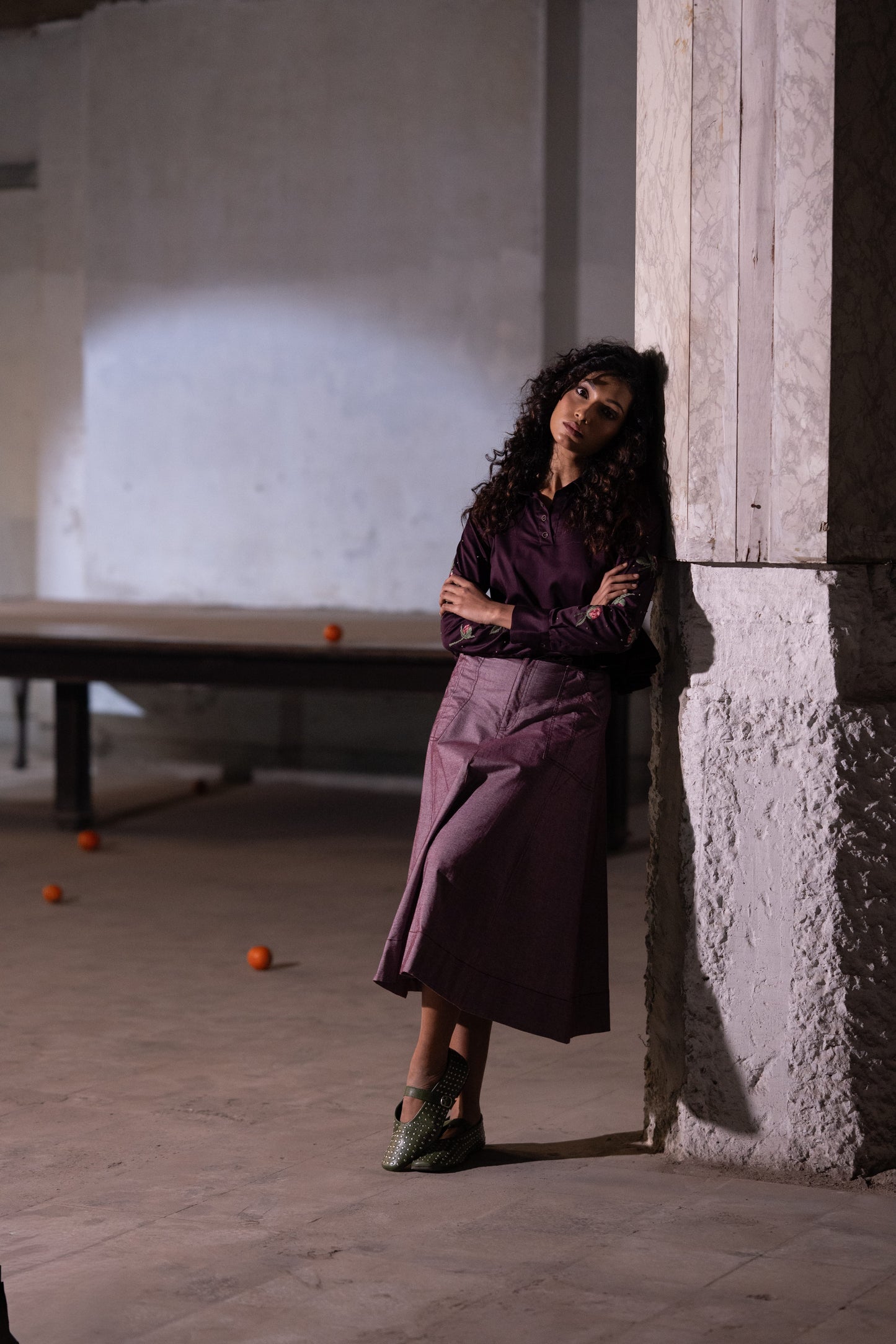 Plum Oxford Skirt